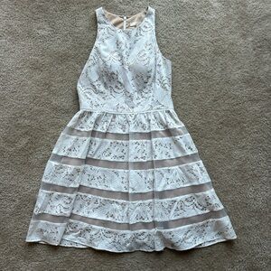 Aidan Mattox White Lace Midi Dress
